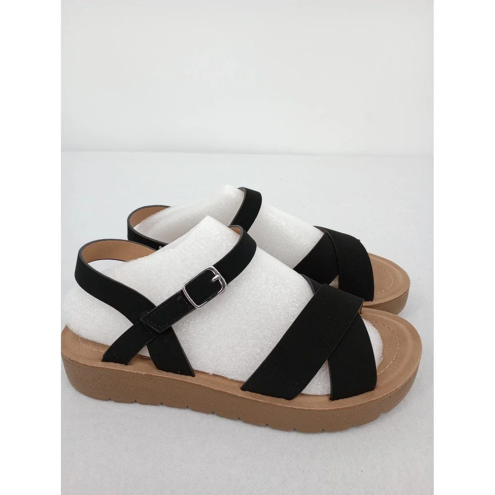 Soda Chester-IIS Platform Sandals Kids Size 2M Black Strappy Buckle